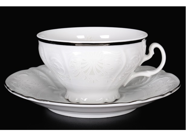 Набор для чая Бернадотт платина 2021 (чашка 220 мл + блюдце) на 6 персон 12 предметов (низкие на ножке)