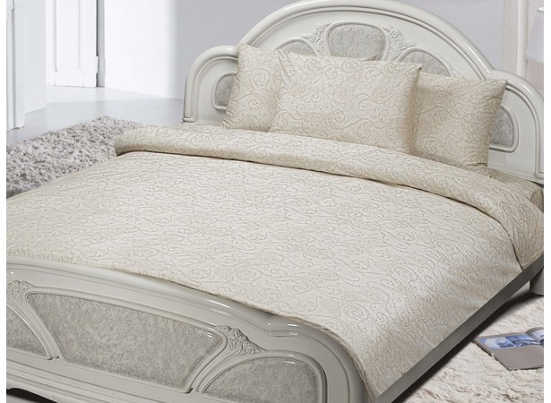 Комплект постельного белья Marize Узоры на бежевом фоне жаккард двуспальный евро (нав 70х70 см)