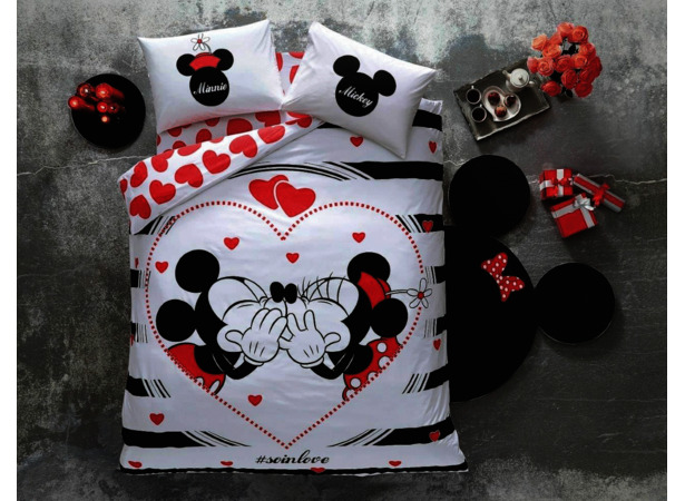 Комплект постельного белья Tac Minnie & Mickey Amour (светящееся) ранфорс двуспальный евро