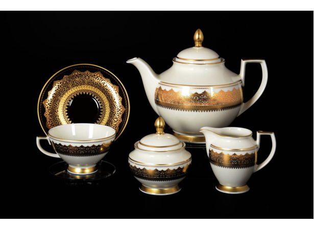 Чайный сервиз Agadir Brown Gold на 6 персон 15 предметов