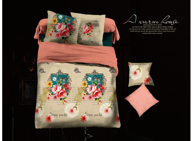 Комплект постельного белья Cleo Орнамент с цветами и бабочками микросатин двуспальный