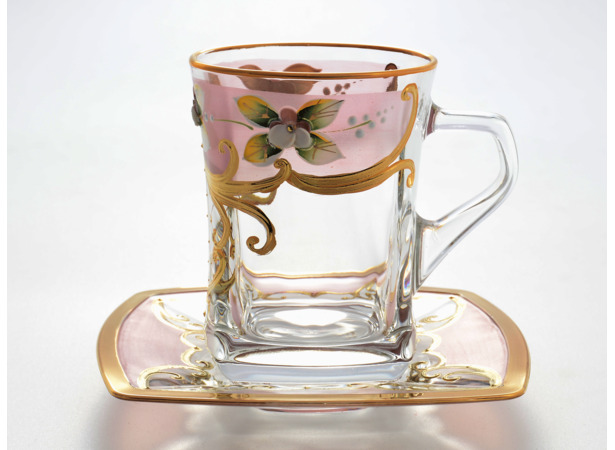 Набор чайных пар Фон розовый на 6 персон