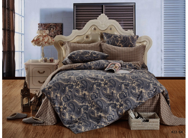 Комплект постельного белья Cleo Серо-бежевый с восточными огурцами сатин двуспальный