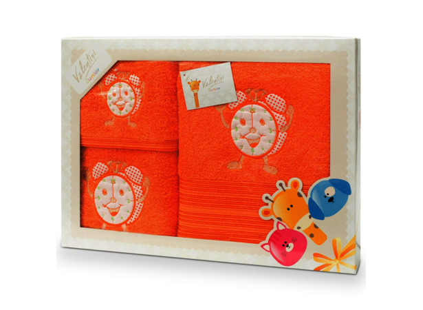 Комплект полотенец Valentini Junior Clock 30х50 см 50х100 см 70х140 см 3 шт (оранжевый)