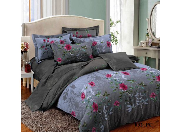 Комплект постельного белья Cleo Цветы и полоски поплин двуспальный