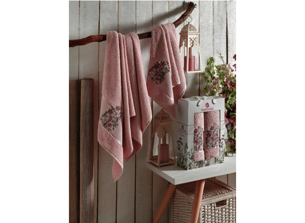 Набор махровых полотенец Merzuka Floral 50х80 см 70х130 см 2 шт (розовый)