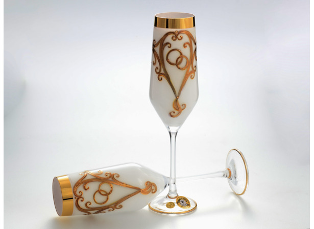 Свадебный набор из 2-х бокалов для шампанского Лепка белая