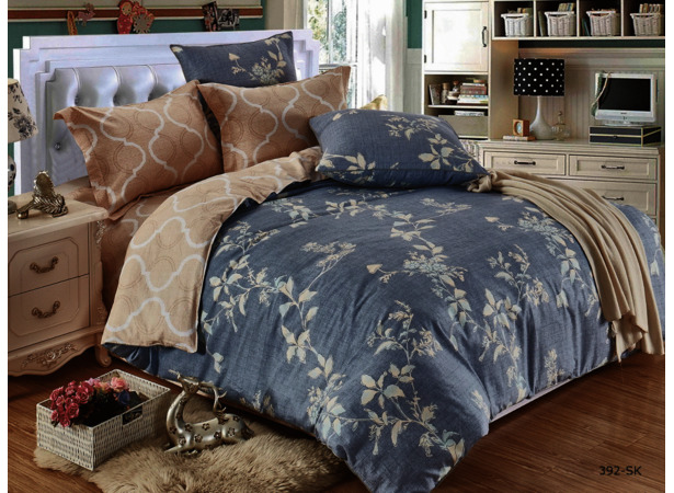 Комплект постельного белья Cleo Бежево-серый с растительным орнаментом сатин двуспальный