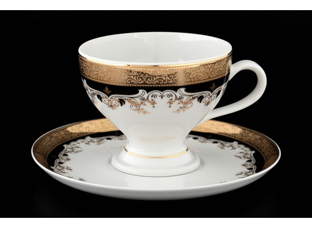 Набор чайных пар Кристина Черная лилия (чашка 220 мл + блюдце) на 6 персон 12 предметов