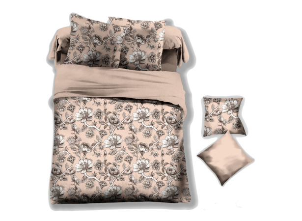 Комплект постельного белья Cleo Бежево-серый цветочный орнамент микросатин 15 сп