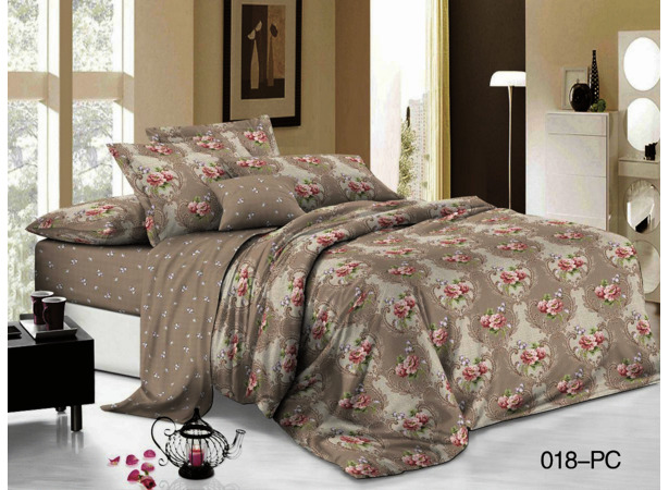 Комплект постельного белья Cleo Цветочный орнамент на бежевом фоне поплин 15 сп