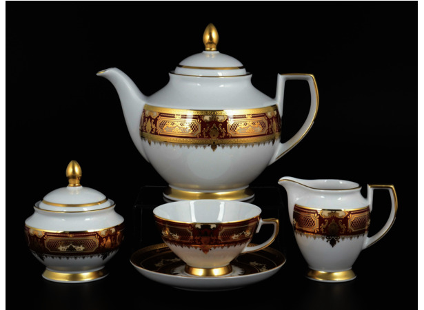Чайный сервиз Donna Bordeaux gold на 6 персон 15 предметов