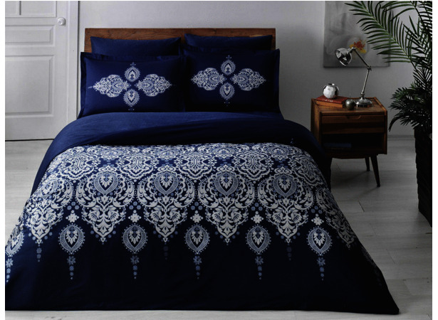 Комплект постельного белья Tac Satin Delux Rados (темно-синий) сатин-делюкс двуспальный евро