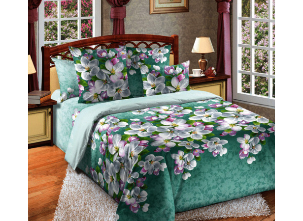 Комплект постельного белья Белиссимо Яблони в цвету 1 бязь двуспальный евро