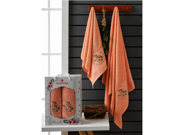 Набор махровых полотенец Merzuka Fiorella 50х90 см 70х140 см 2 шт (оранжевый)