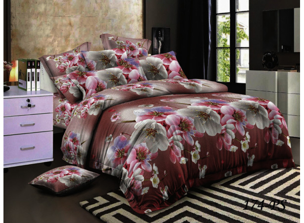 Комплект постельного белья Cleo Бело-розовые цветы полисатин двуспальный