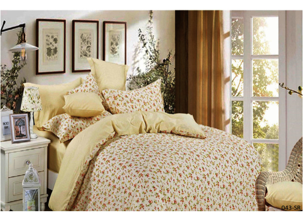 Комплект постельного белья  Cleo Кремовый с цветами  сатин двуспальный