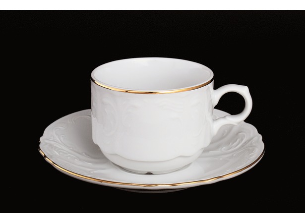 Набор чайных пар Бернадотт Белый узор (чашка 250 мл + блюдце) на 6 персон
