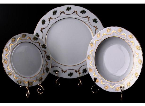 Набор тарелок для сервировки стола Венеция Роза зеленая 18 шт