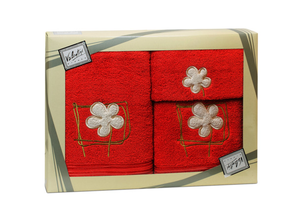 Комплект полотенец Valentini Flower 2 (коралловый) 30х50 см 50х100 см 70х140 см 3 шт