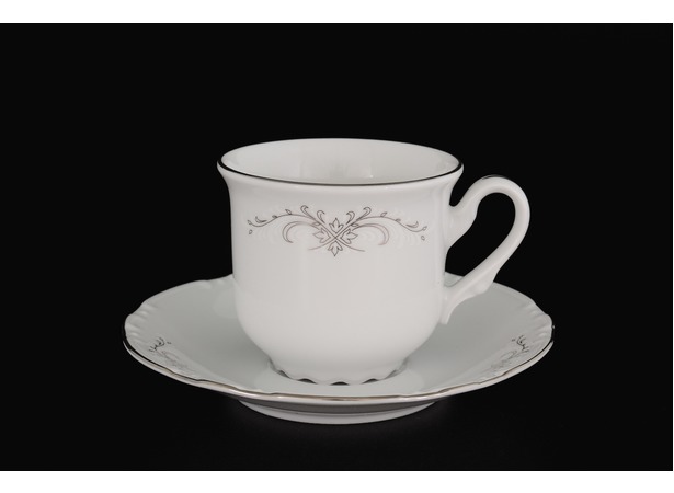Набор кофейных пар Констанция Серый орнамент Отводка платина (чашка 150 мл + блюдце) на 6 персон