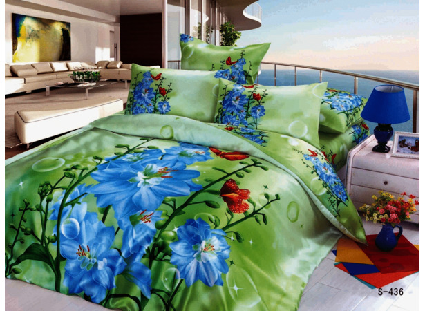 Комплект постельного белья Cleo Голубые цветы евро макси