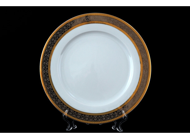 Набор тарелок Опал Широкий кант платина золото 25 см 6 шт