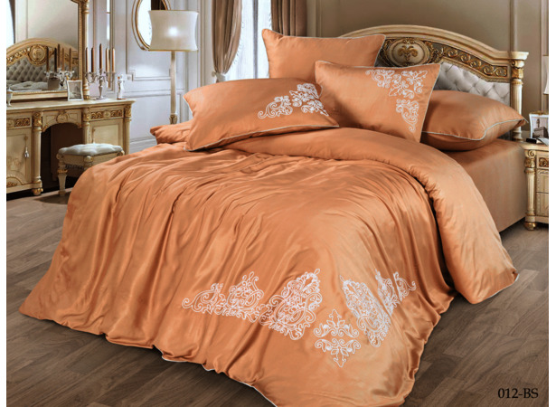 Комплект постельного белья Cleo Bamboo Satin с вышивкой (персиковый) евро макси