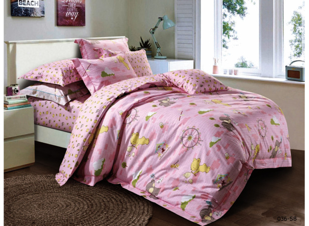Комплект постельного белья Cleo Слоник и медвежонок (розовый) сатин детский