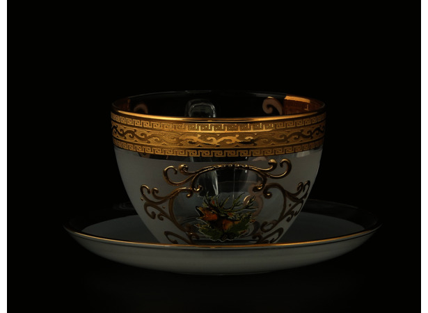 Набор чайных пар Версаче Охота белая (чашка 220 мл + блюдце) на 6 персон