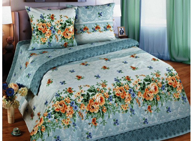 Комплект постельного белья Cleo Цветы и узоры на сером фоне 3D бязь двуспальный евро