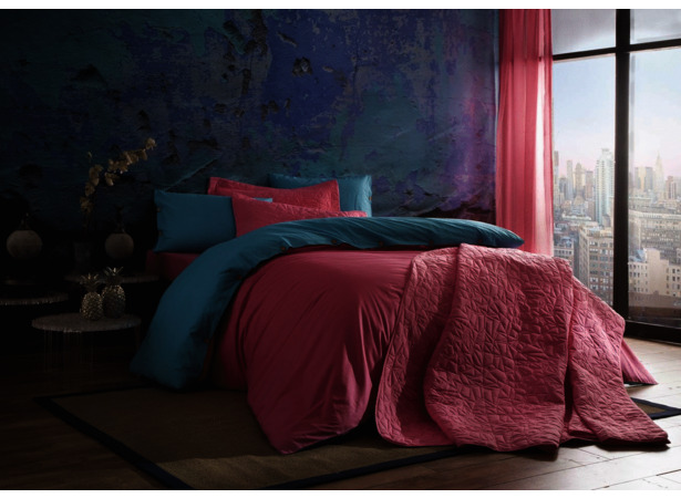 Комплект постельного белья Tac Colorful V1 (розовый/бирюзовый) ранфорс двуспальный евро