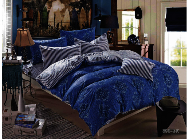 Комплект постельного белья Cleo Синий орнамент сатин евро макси