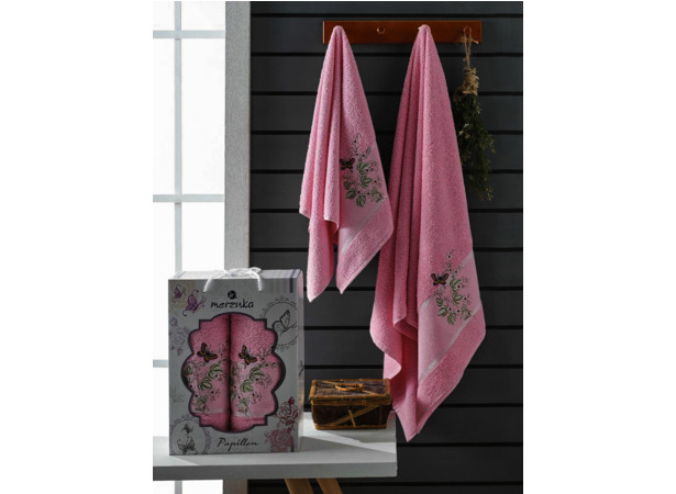 Набор махровых полотенец Merzuka Papillon 50х90 см 70х140 см 2 шт (розовый)