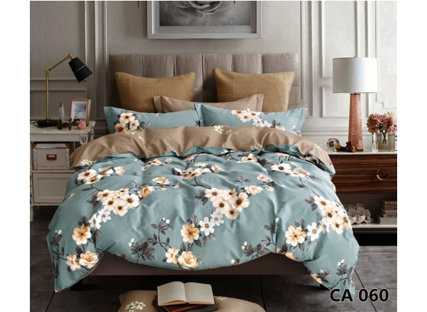 Комплект постельного белья Альвитек Белые цветы на голубом фоне сатин двуспальный