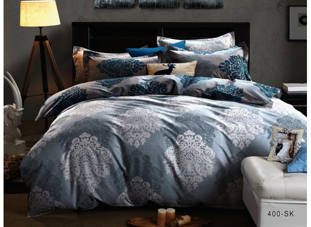 Комплект постельного белья Cleo Орнамент на сером фоне сатин двуспальный