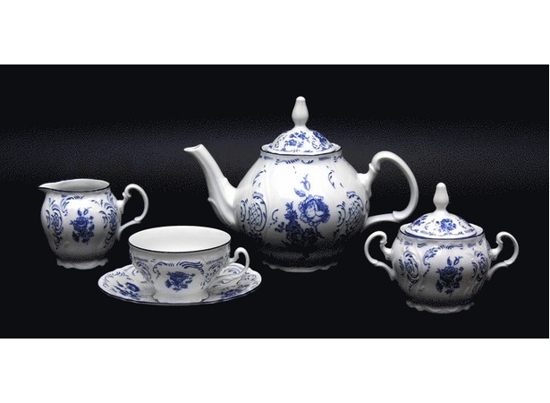 Чайный сервиз Бернадотт Синие розы 24074 на 6 персон 15 предметов