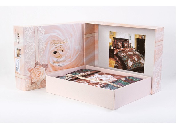 Комплект постельного белья Нежный персик страйп-сатин двуспальный евро (подарочная коробка)