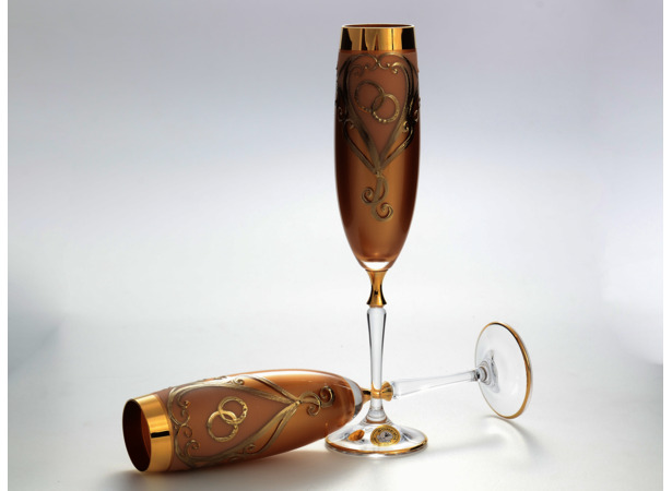 Свадебный набор из 2-х бокалов для шампанского Лепка золотая