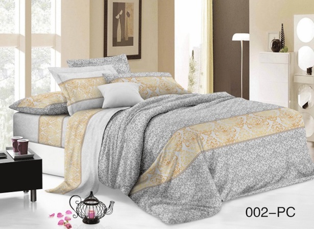 Комплект постельного белья Cleo Бежево-серый с орнаментом поплин двуспальный