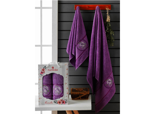 Набор махровых полотенец Merzuka Fiorella 50х90 см 70х140 см 2 шт (фиолетовый)