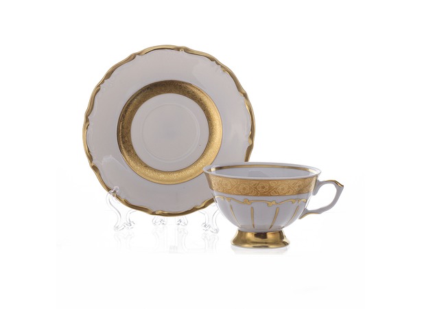 Набор для чая Лента золотая матовая 2 (чашка 200 мл + блюдце) на 6 персон 12 предметов