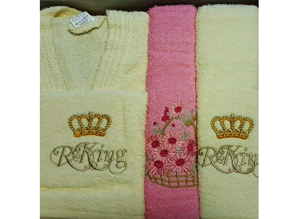 Набор Fawilla халаты 2 шт + полотенца 4 шт (бежевый/розовый)