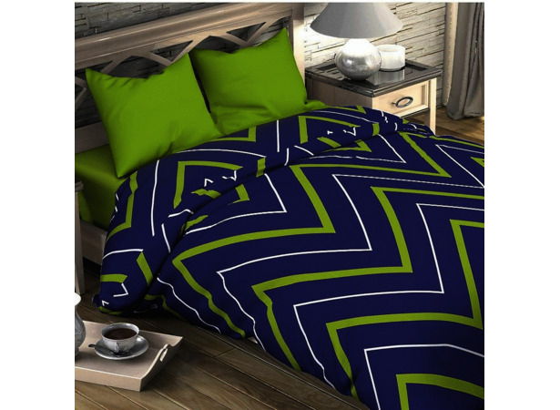 Комплект постельного белья Этель Зелено-синие зигзаги поплин двуспальный