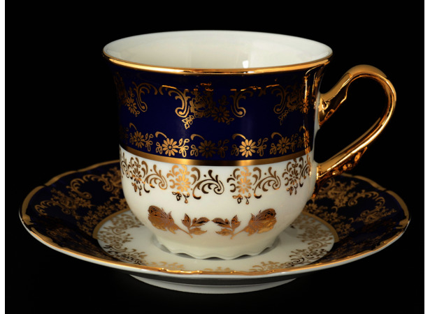 Набор чайных пар Констанция Золотая роза Кобальт (чашка 240 мл + блюдце) на 6 персон