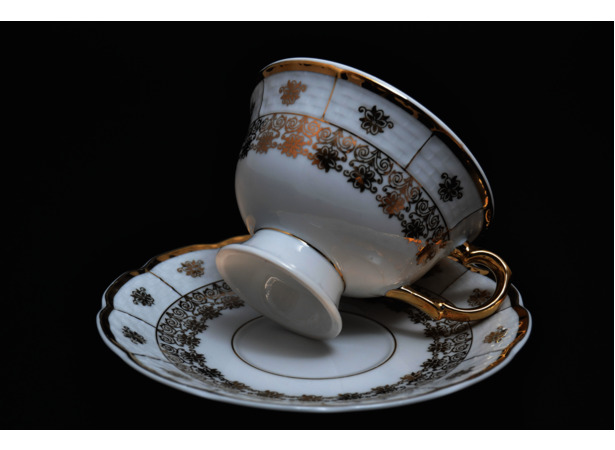 Набор чайных пар Менуэт Золотой орнамент (чашка 220 мл + блюдце) на 6 персон 12 предметов