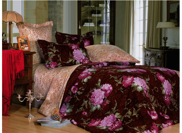 Комплект постельного белья Сайлид Цветы на красном фоне сатин сем