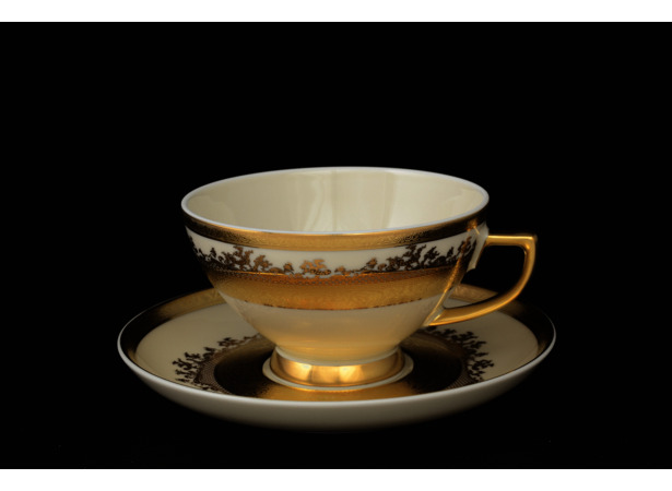 Набор чайных пар Constanza Cream 9320 Gold (чашка 250 мл + блюдце) на 6 персон