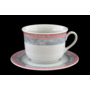 Набор чайных пар Яна Серый мрамор с розовым кантом (чашка 380 мл + блюдце) на 6 персон 12 предметов