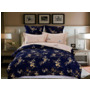 Комплект постельного белья Cleo Кремово-синий с цветами сатин евро макси